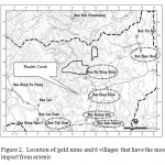 Figure 2.  Location of gold mine and 6 villages that have the most impact from arsenic