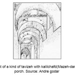 Figure2. Implement of a kind of tavizeh with kalilchafd(Mazeh-darchafd) in Karkheh porch. Source: Andre godar