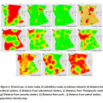 Figure 2. d) land use, c) main roads, h) subsidiary roads, a) subway network, b) distance from cultural centers, f) distance from educational centers, e) Distance from Therapeutic centers   ,g) Distance from security centers ,k) Distance from park ,  j) distance from petrol station,   v) population density map .       