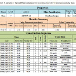 Table3. A sample of SpreadSheet database for recording micro-level labor productivity data