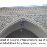 Figure 10: some part of epigraph of the porch of Nasirolmolk mosque of Shiraz, with the inscription of Abdolali Ashrafol Izadi during Ghajar dynasty, source: authors