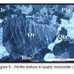 Figure 5 - Pertite texture in quartz monzonite (XPL)