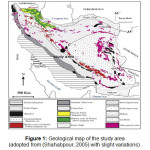 Figure 1: Geological map of the study area (adopted from (Shahabpour, 2005) with slight variations).