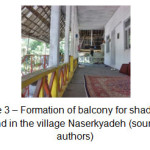 Figure 3 â€“ Formation of balcony for shade and wind in the village Naserkyadeh (source: authors)