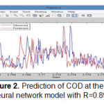 Figure 2. Prediction of COD at the best neural network model with R=0.8978