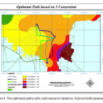 Figure 4. The optimized paths with costs based on distance, AQI and both parameters