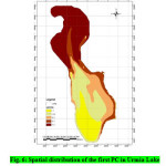 Fig. 6: Spatial distribution of the first PC in Urmia Lake