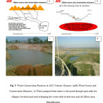 Fig. 3: Water Conservation Practices at ACC Cement, Kymore. (a&b) Water Source and Conservation Measures, (c) Water pumped from mines to the pond through open nalla for villagers for their need and recharging the water table in their area and (d) Mines Area Rehabilitation