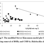 Fig.5: The modified Stover-Kincannon model plot for  data showing removal of BOD5 and COD by Halobacillus dabanensis.