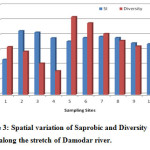 Figure 3: Spatial variation of Saprobic and Diversity  index along the stretch of Damodar river. 
