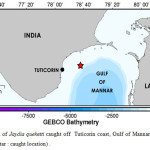 Fig. 2. Location of Jaydia queketti caught off  Tuticorin coast, Gulf of Mannar, Southeast coast of India. (Red star : caught location) .