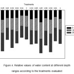 Figure 4. Relative values of water content at different depth ranges according to the treatments evaluated