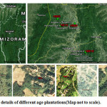 Fig.1. Locational details of different age plantations(Map not to scale).