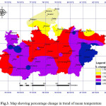 Fig.3. Map showing percentage change in trend of mean temperature