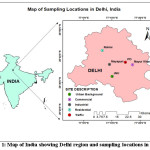 Fig. 1: Map of India showing Delhi region and sampling locations in Delhi.