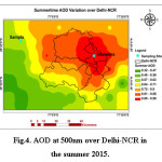 Fig.4. AOD at 500nm over Delhi-NCR in the summer 2015.