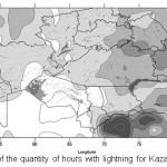 Fig. 5:Map of the quantity of hours with lightning for Kazakhstan in 2016