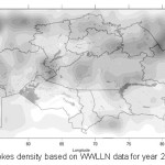 Fig.7:The map of strokes density based on WWLLN data for year 2016