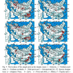 Fig. 4. The location of the sample plots in the climatic zones: 1 - Subarctic, 2 - Northern moderate, 3 â€“ Southern moderate, 4 - Subtropical and 5 â€“ Subequatorial [26; 27]. Species designations: Ð° â€“ subgenus Pinus;    Ð± â€“ Larix,    Ð² â€“ Picea and Abies, Ð³ â€“ Betula, Ð´ â€“ Populus and Ðµ â€“ Quercus.