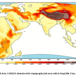 Figure 1: South Asia CORDEX domain with topography (m) over which RegCM4.3 has been integrated